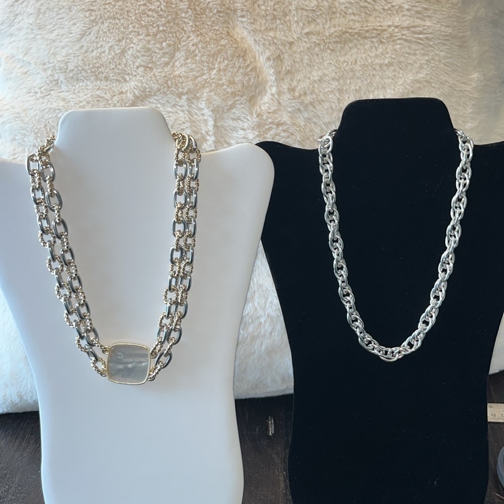 2 chunky oversized chain link chic bold statement necklaces -one signed Trifari